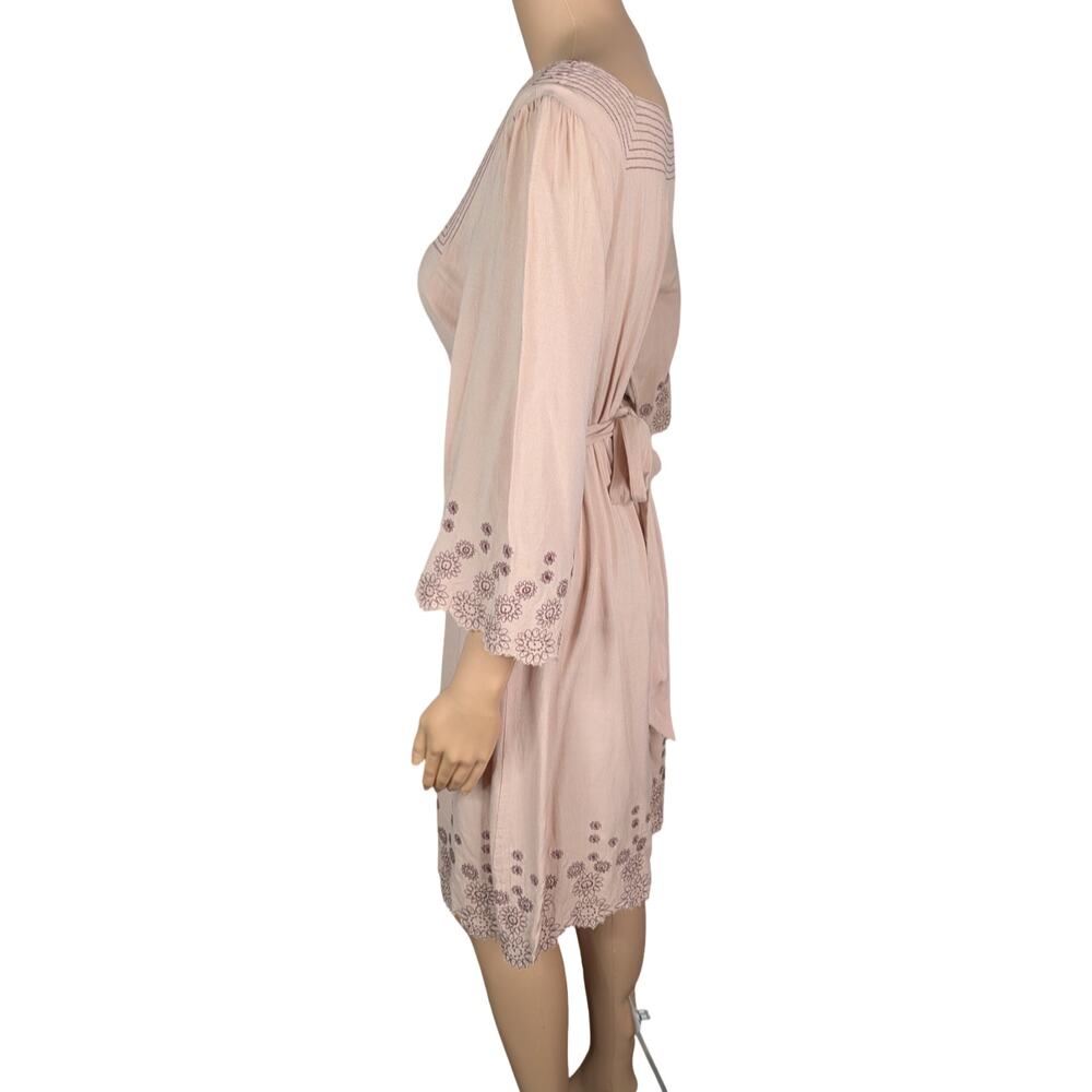 Vintage Y2K Lucca Beige Rayon Floral Eyelet Milkmaid Babydoll Mini Dress Medium - Picture 8 of 11